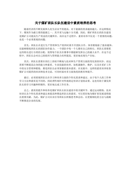 关于煤矿班队长队伍建设中素质培养的思考