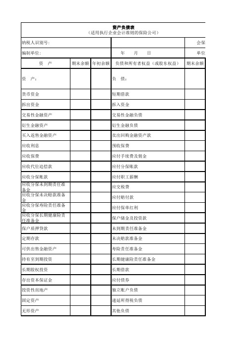 资产负债表(适用执行企业会计准则的保险公司)