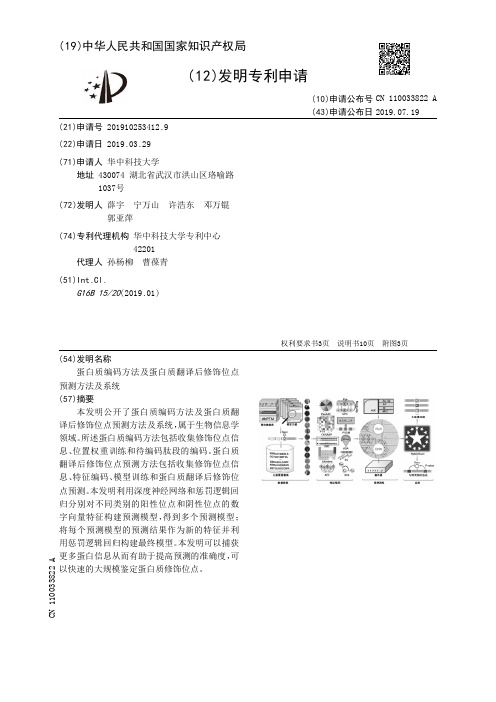 【CN110033822A】蛋白质编码方法及蛋白质翻译后修饰位点预测方法及系统【专利】