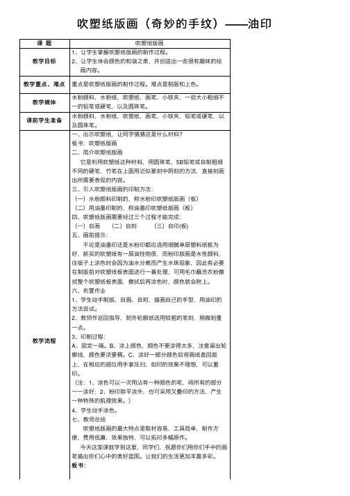 吹塑纸版画（奇妙的手纹）——油印