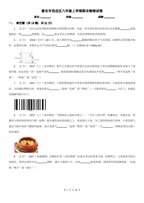 泰安市岱岳区八年级上学期期末物理试卷