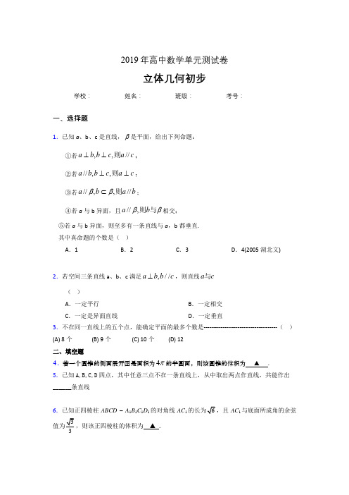 精编新版2020高考数学《立体几何初步》专题测试版题(含参考答案)