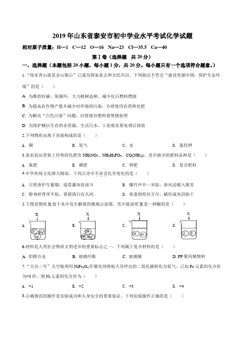 【真题】2019年山东省泰安市中考化学试题(原卷+解析版)含答案