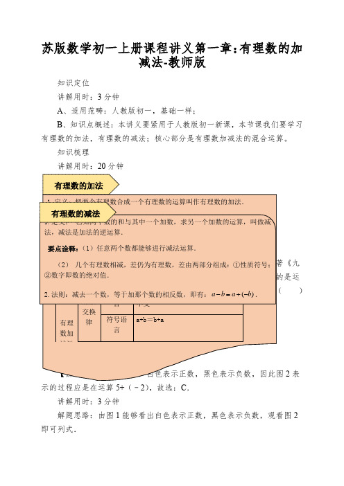 苏版数学初一上册课程讲义第一章：有理数的加减法-教师版