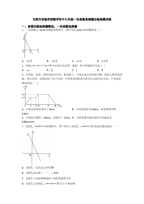 合肥市实验学校数学初中九年级一次函数易错题压轴难题训练