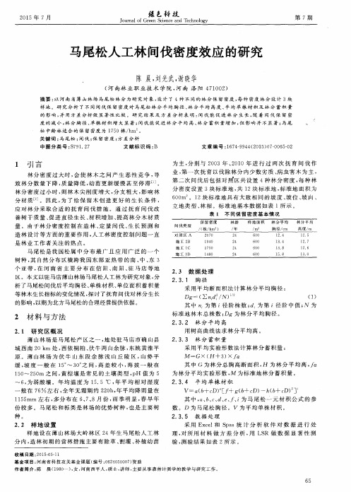 马尾松人工林间伐密度效应的研究