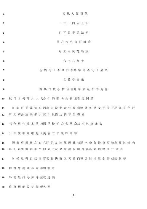 最新部编人教版一年级语文上册识字表