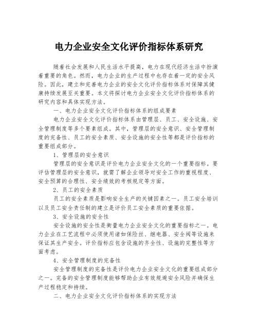 电力企业安全文化评价指标体系研究