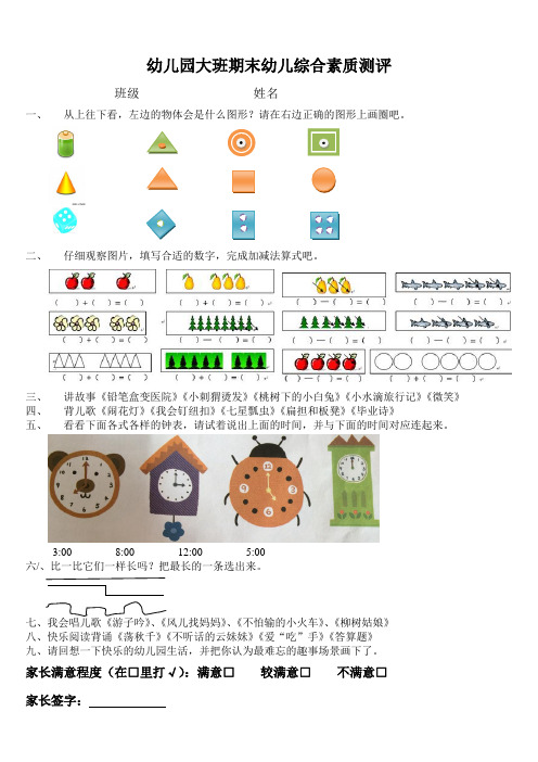 幼儿园大班期末幼儿综合素质测评(下学期)