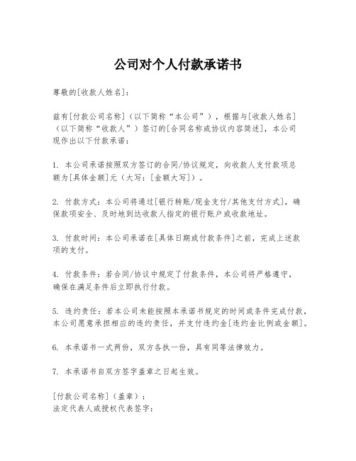 公司对个人付款承诺书