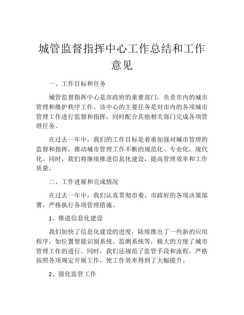 城管监督指挥中心工作总结和工作意见