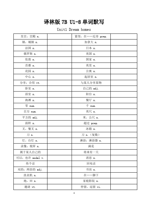 牛津译林版、七年级下册期末复习—单词默写(无答案)