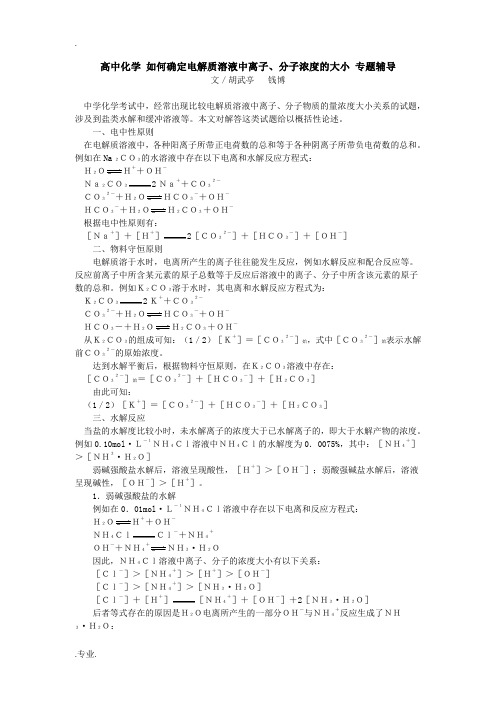 高中化学 如何确定电解质溶液中离子、分子浓度的大小 专题辅导