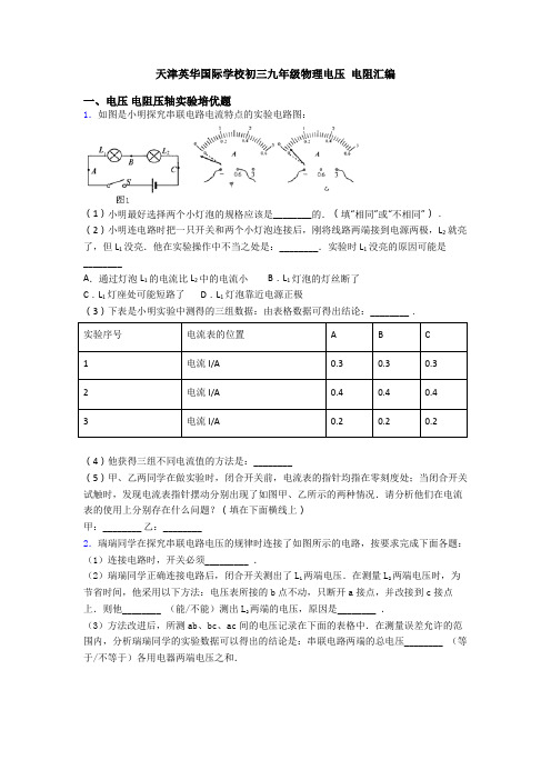 天津英华国际学校初三九年级物理电压 电阻汇编