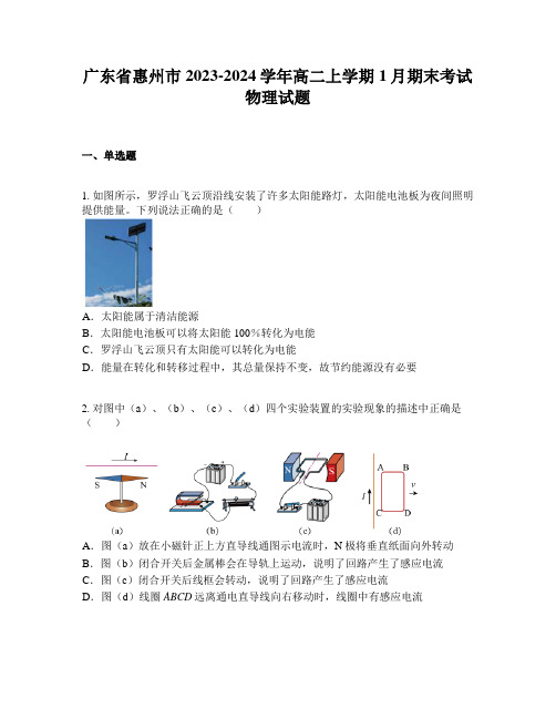 广东省惠州市2023-2024学年高二上学期1月期末考试物理试题