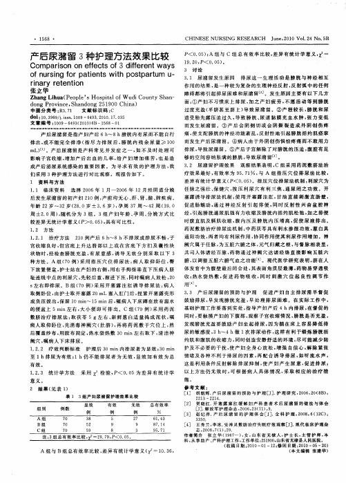 产后尿潴留3种护理方法效果比较