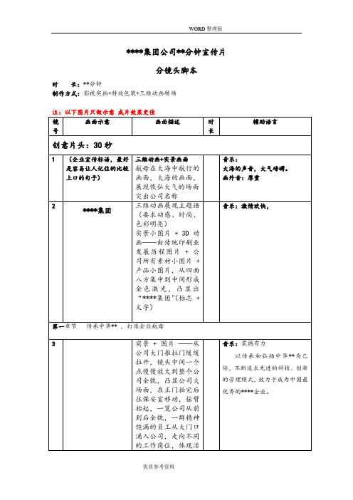 公司宣传片分镜头必备脚本模板