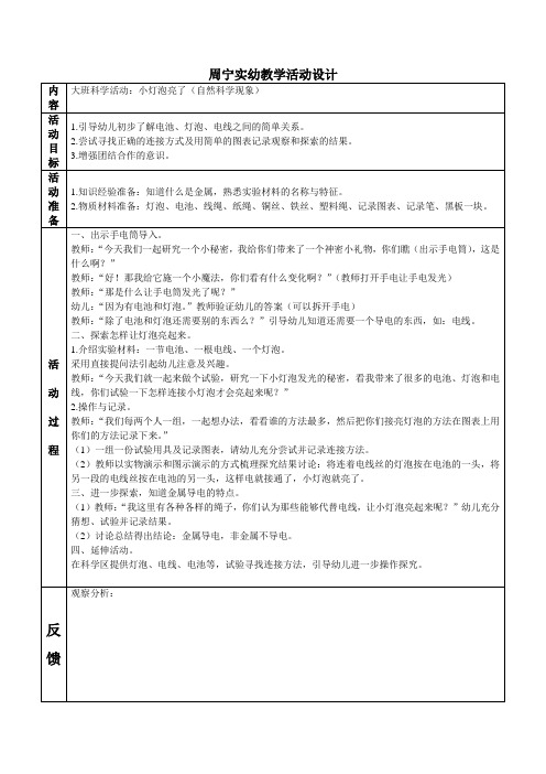 科学活动：小灯泡亮了 公开课教学设计