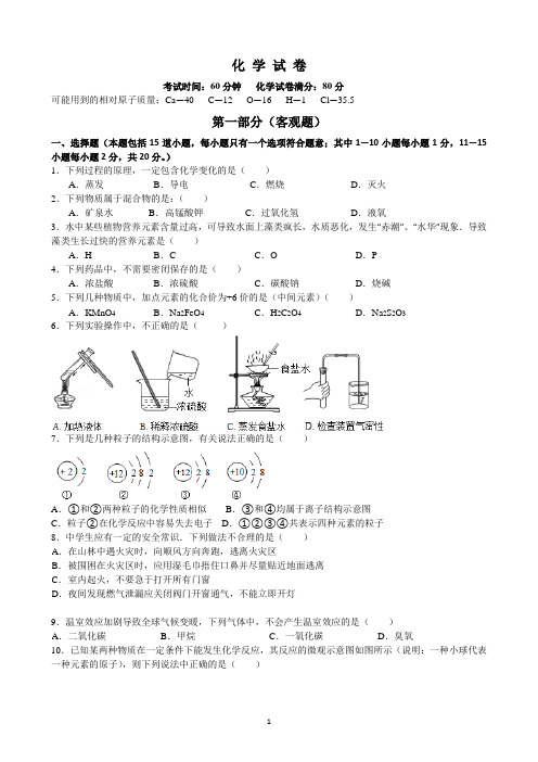 模拟中考化学试卷2017(答案)