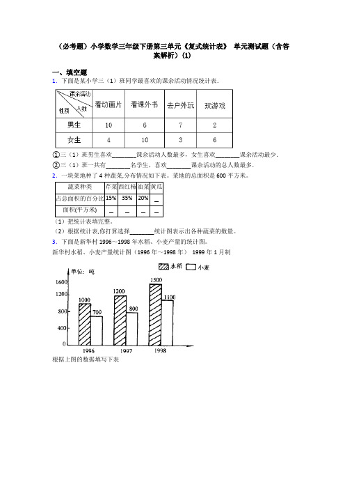 (必考题)小学数学三年级下册第三单元《复式统计表》 单元测试题(含答案解析)(1)