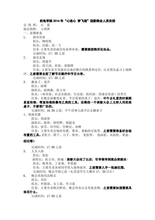 2016迎新晚会工作人员安排2014.9.24
