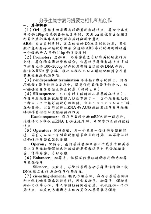 分子生物学期末考试题目及答案