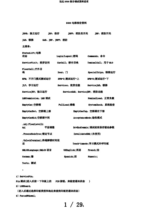 迅达5400部分调试资料说明