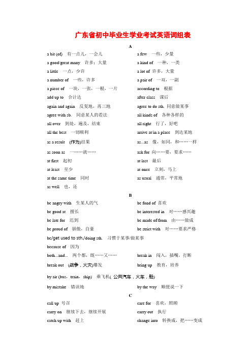 2018年广东中考英语早读材料-广东省初中毕业生学业考试英语词组表