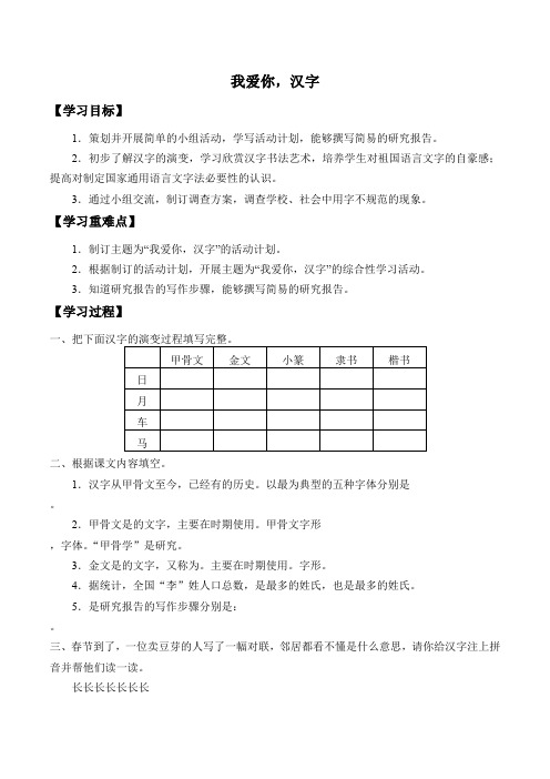 五年级语文学案 我爱你,汉字-公开课比赛一等奖