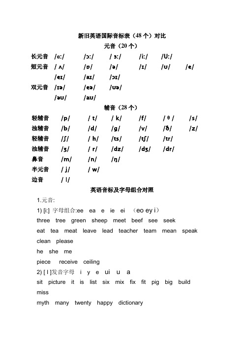 新旧英语国际音标表(48个)对比