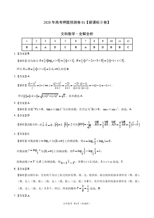 2020年高考押题预测卷01(新课标Ⅱ卷)-文科数学(全解全析)