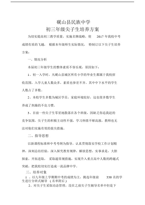 完整word版初三年级尖子生培养方案.docx