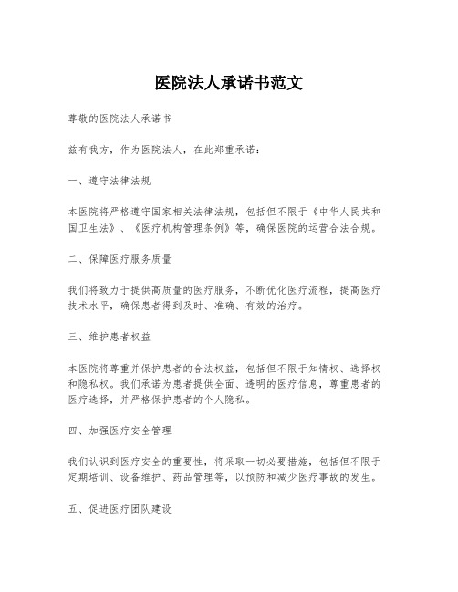 医院法人承诺书范文