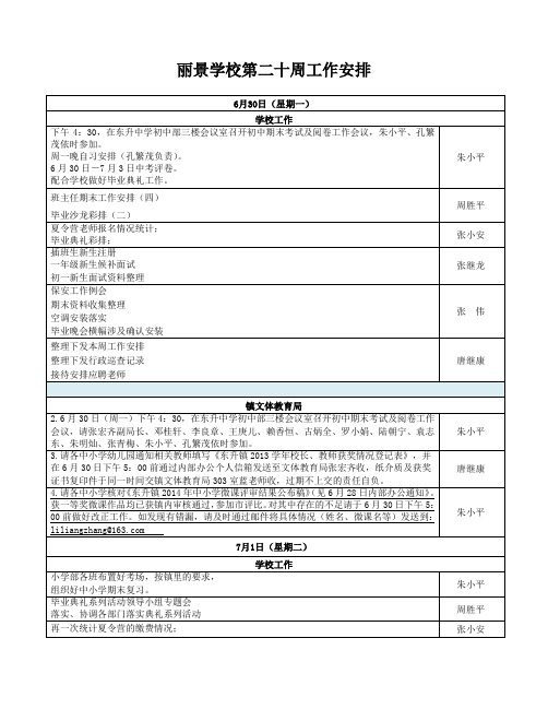 丽景学校13-14下第二十周工作安排