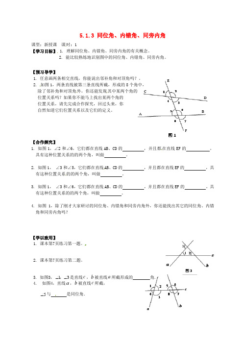 七年级数学下册 5.1.3 同位角、内错角、同旁内角导学案(新版)新人教版(13)
