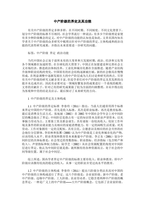 中产阶级的界定及其功能