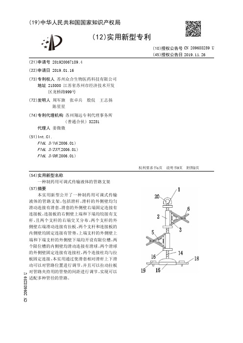 【CN209688259U】一种制药用可调式传输液体的管路支架【专利】