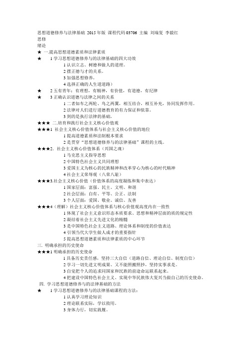 北京自考2015版思想道德修养与法律基础所有章节重点总结详解