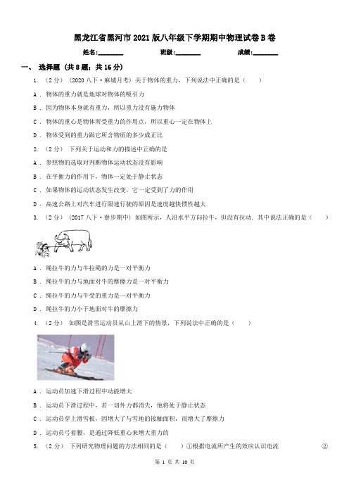 黑龙江省黑河市2021版八年级下学期期中物理试卷B卷