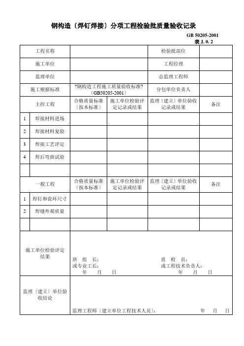 钢结构分项工程检验批质量验收记录