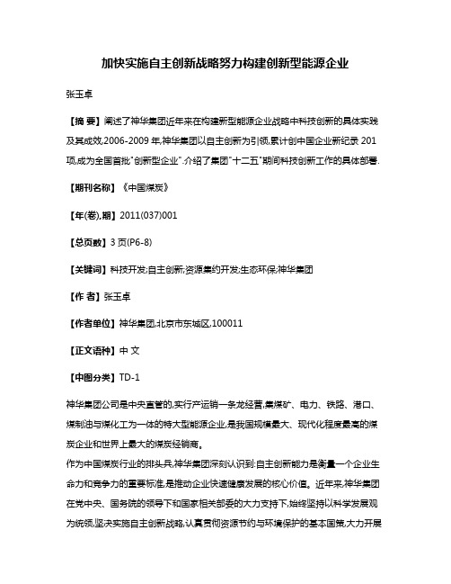 加快实施自主创新战略努力构建创新型能源企业