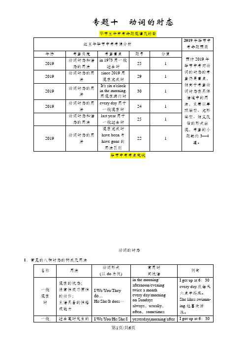 中考英语(毕节)总复习语法专题讲义：专题10 动词的时态