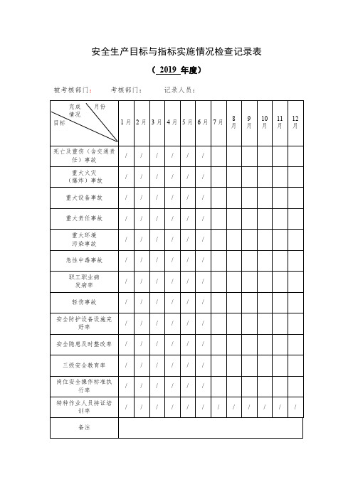 2019年安全生产目标与指标实施情况检查记录表