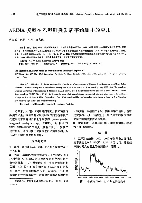 ARIMA模型在乙型肝炎发病率预测中的应用