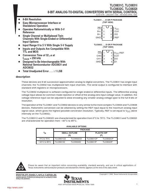 TLC0832CP;TLC0832IP;TLC0831IP;TLC0831CD;TLC0832CD;中文规格书,Datasheet资料