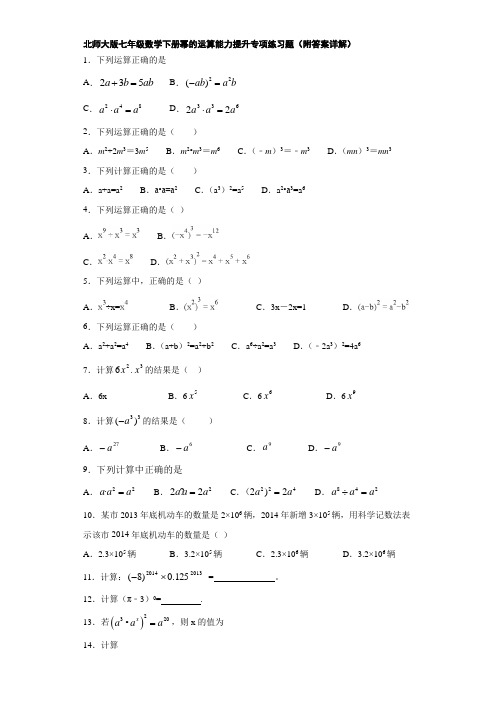 北师大版七年级数学下册幂的运算能力提升专项练习题(附答案详解)