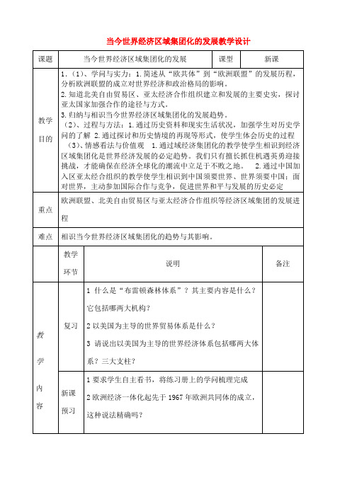 高二历史当今世界经济区域集团化的发展教学设计