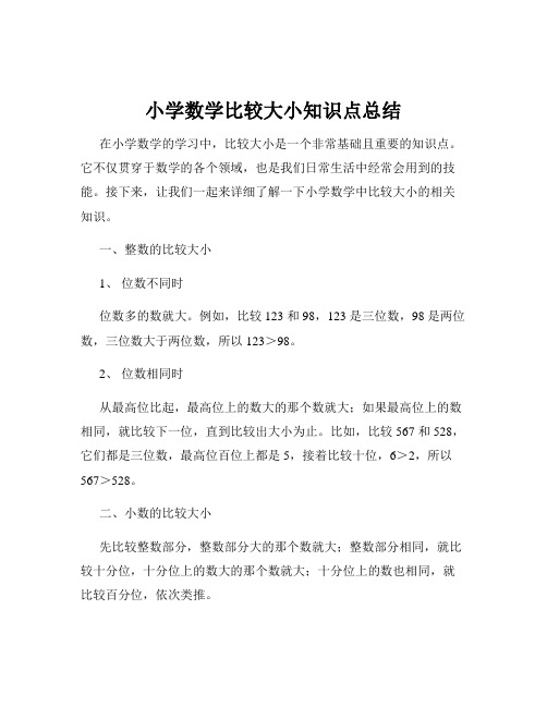 小学数学比较大小知识点总结