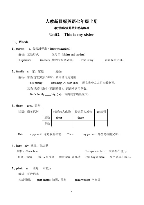 人教新目标英语七年级上册Unit2单元知识点归纳总结