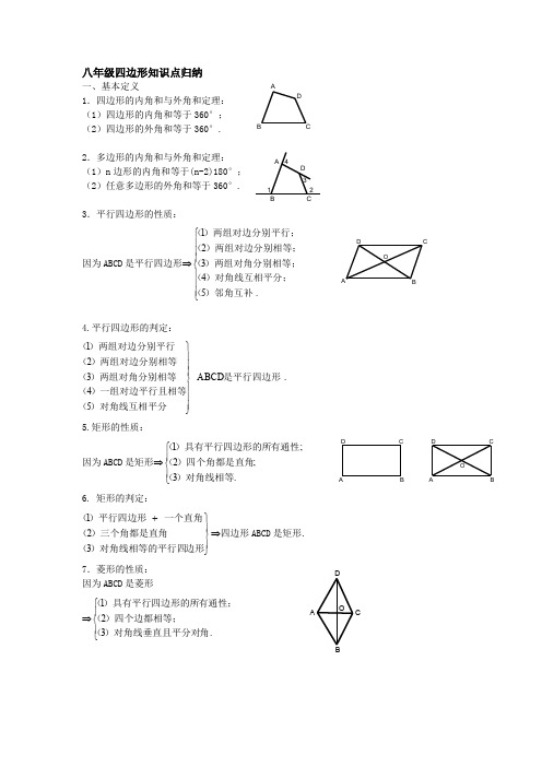 人教版八年级四边形知识点归纳-很实用